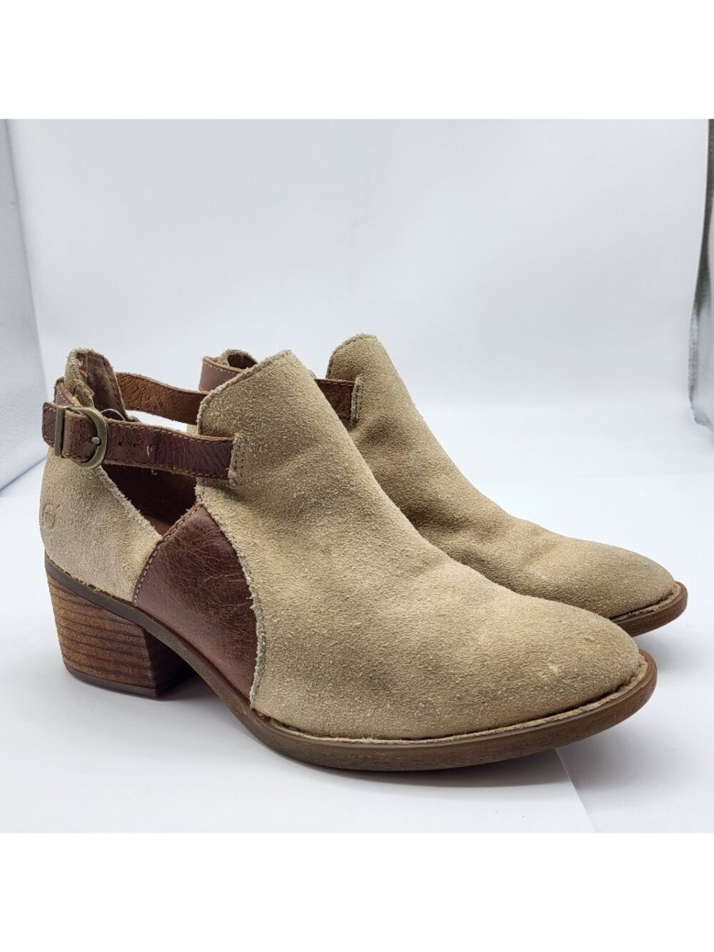 Born Carin Womens 6.5 Ankle Boots Brown Suede Leather Sexy Cutout Buckle